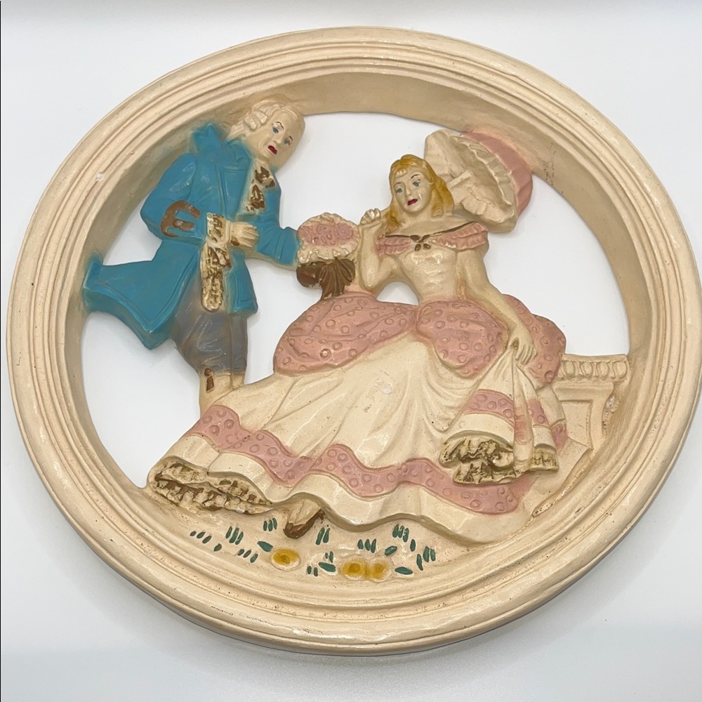 Vintage Wall Plaque with Elegant English Couple